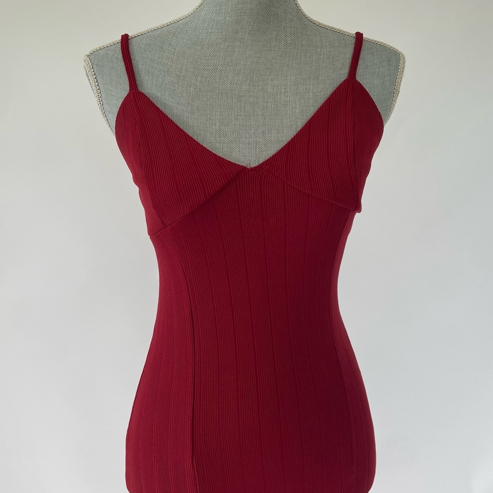 SOLD - Bodycon Red Dress With Slit
